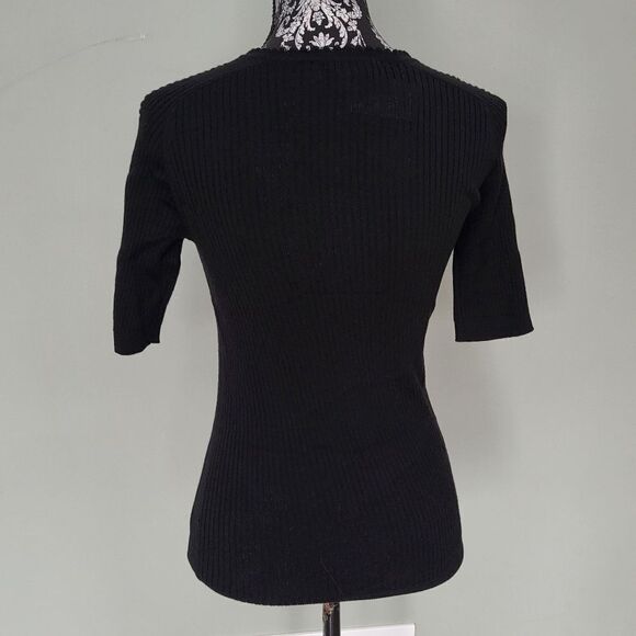 Carven Ribbed Wool Top with Ladderwork-BLACK-Small - Picture 5 of 7